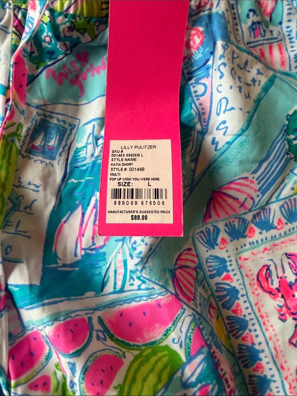Lilly Pulitzer Bright Pink, Turquoise & Lime Print Athletic Shorts - Picture 5 of 5